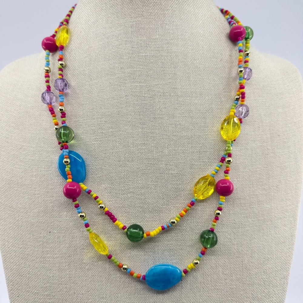 Multi Strand Colorful Beaded Necklace Boho Layering Statement Festival Jewelry